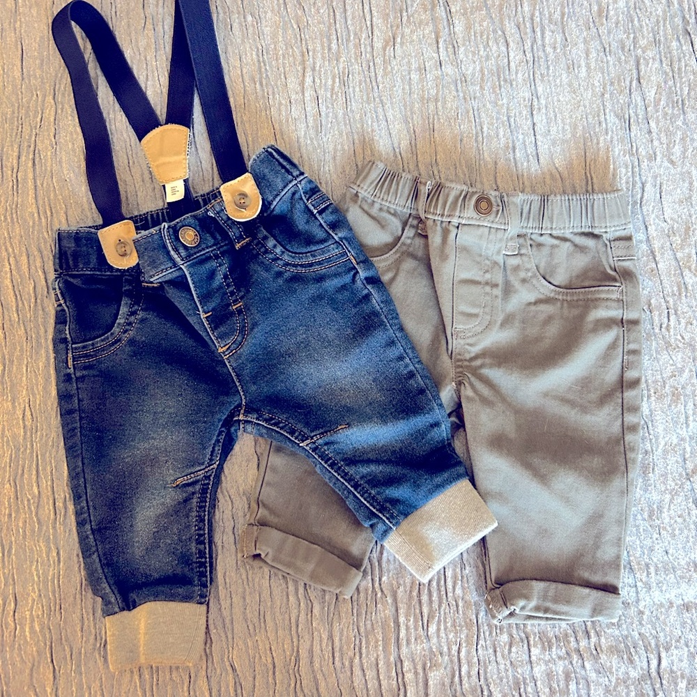 Cat & Jack Baby Boy's Jogger Denim Blue Jeans Size 0-3 months & Gray Pants
